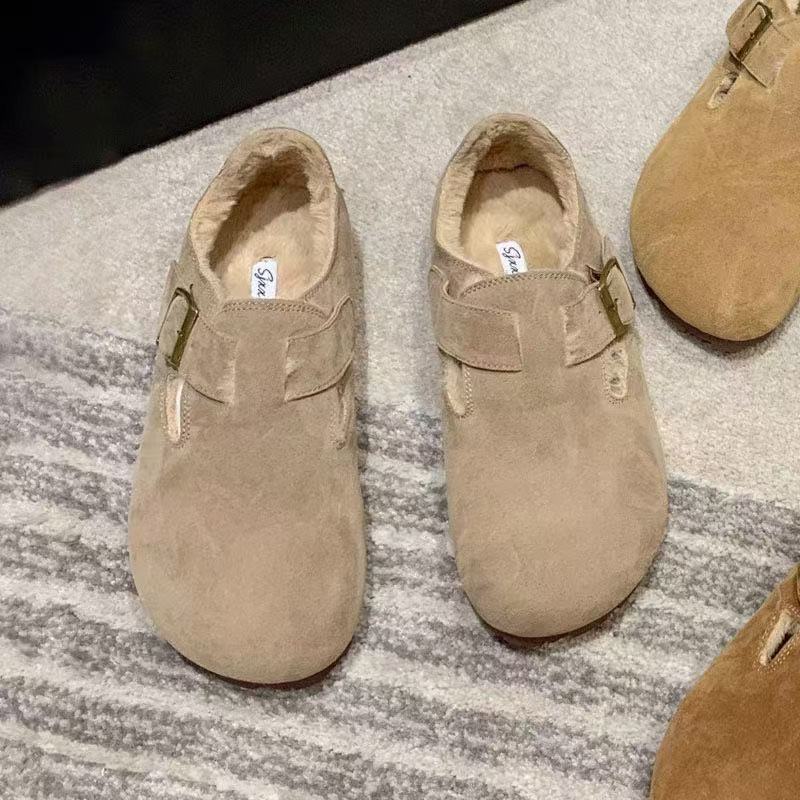 New Women's Fleece Warm Shoes, Retro One-foot Lazy Cotton Shoes