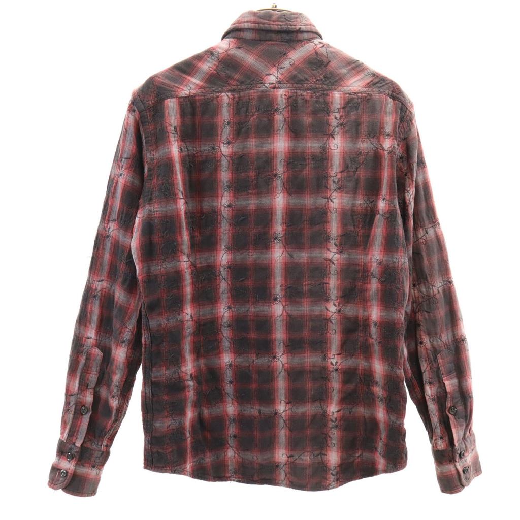 Nano Universe Floral Embroidery Check Pattern Long Sleeve Shirt Men's Used