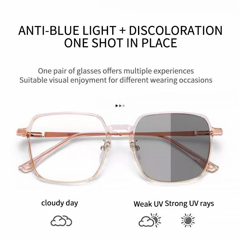Anti-blue Color Change Glasses Women's Large Frame High Appearance Level Leptin Photochromic Myopia Glasses Finished Frame.