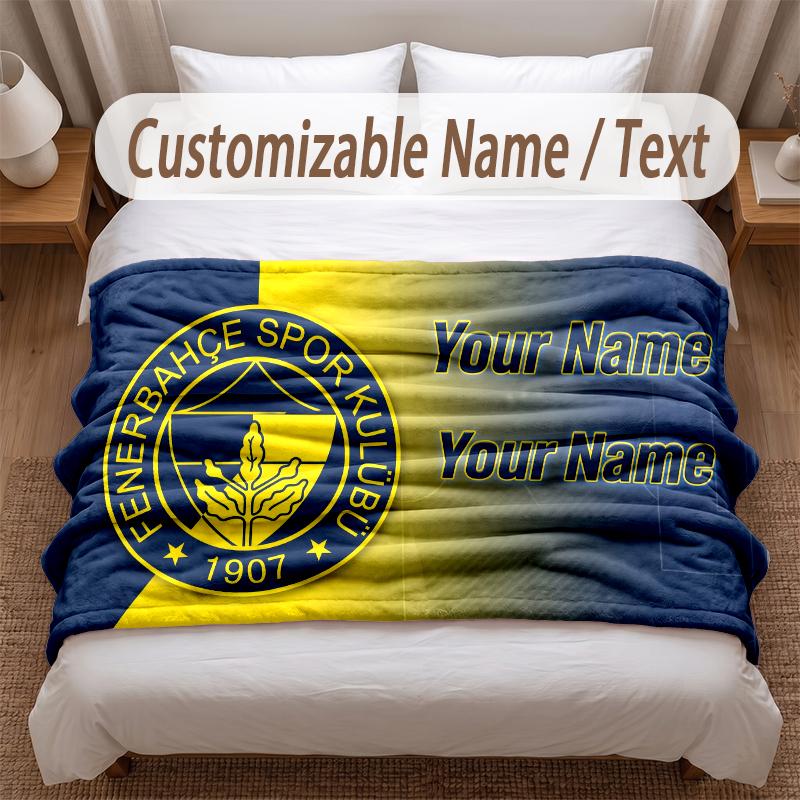 Fenerbahçe FC Printed Flannel Blanket Custom Name Text Soft Warm Throw For Bedroom Holiday Gift