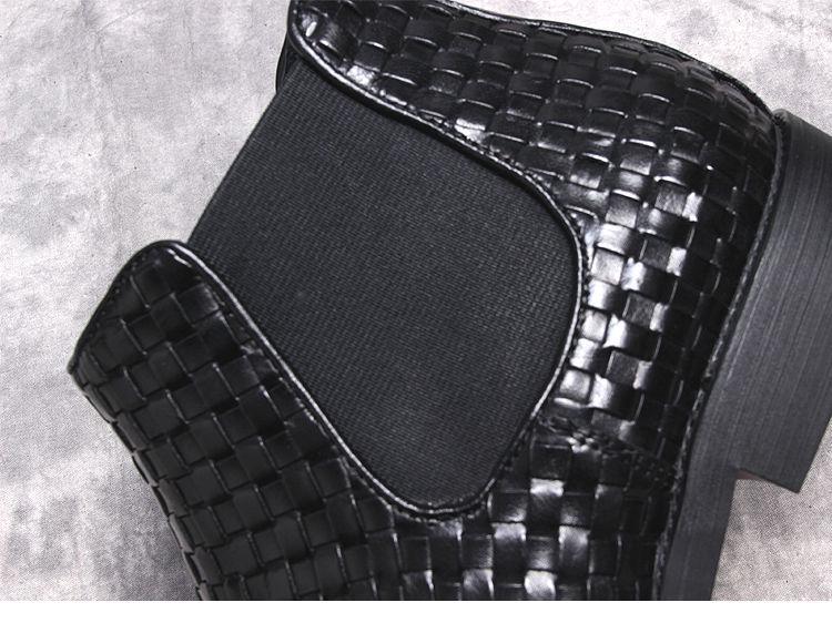 Men's Korean Style Woven Leather Slip-On Chelsea Boots