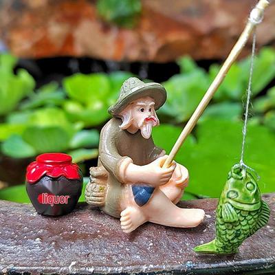 Jiang Taigong Fisherman Figurine Set: Water Feature and Landscaping Decoration