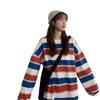 Women Japanese Shirt Hoodies Spring Striped Long Sleeved T-shirt Loose Top Large Size Round Neck Bottoming Shirt