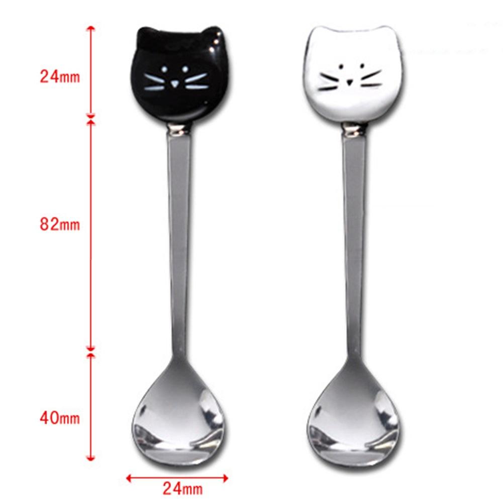 Cute Black/White Cat Stainless Steel Spoon Cartoon Lovely Coffee Milk Tea Ceramic Stir Spoon