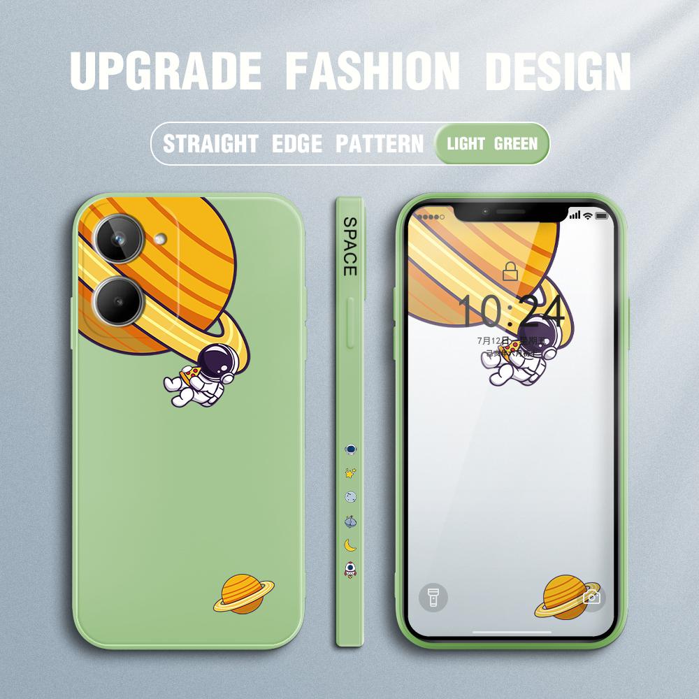 Cartoon Planet Astronaut Handyhülle für iPhone 15 14 13 12 11 Samsung Galaxy S23 S22 A52 A52S Weiche Vollschutz quadratische Flüssigsilikonhülle