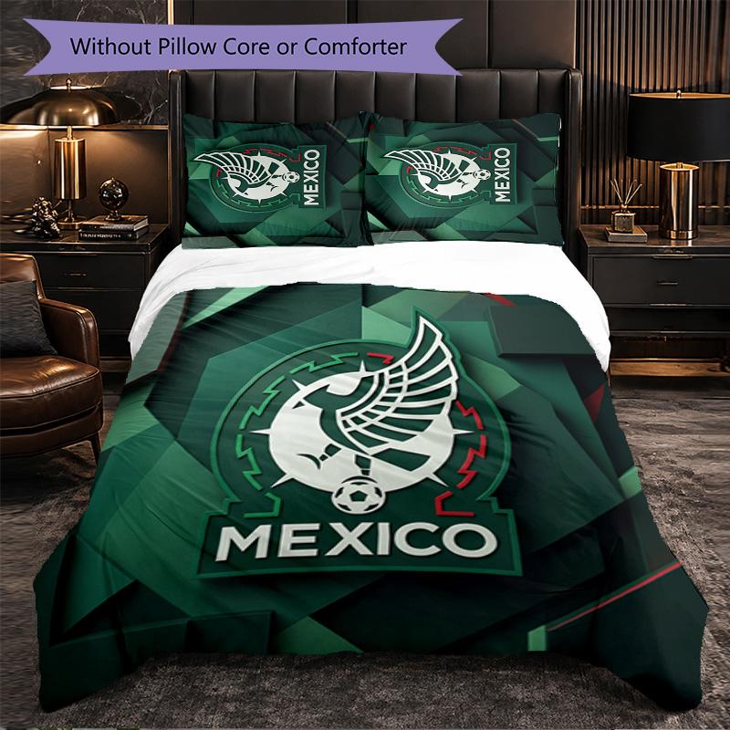 Mexico footbal Pattern 3 Pieces Bedding Set Soft Microfiber Duvet Cover with Pillow Cases for Bedroom
