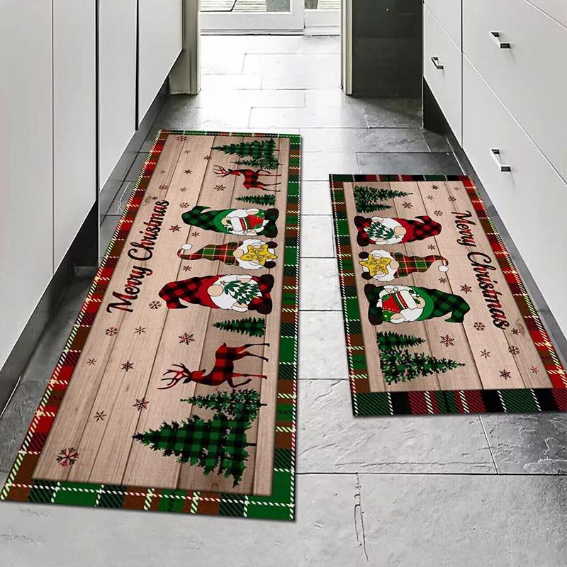 1/3 pieces Christmas Happy Kitchen Carpet Fairy Christmas Tree Holiday Family Decorative Entrance Welcome Door Mat