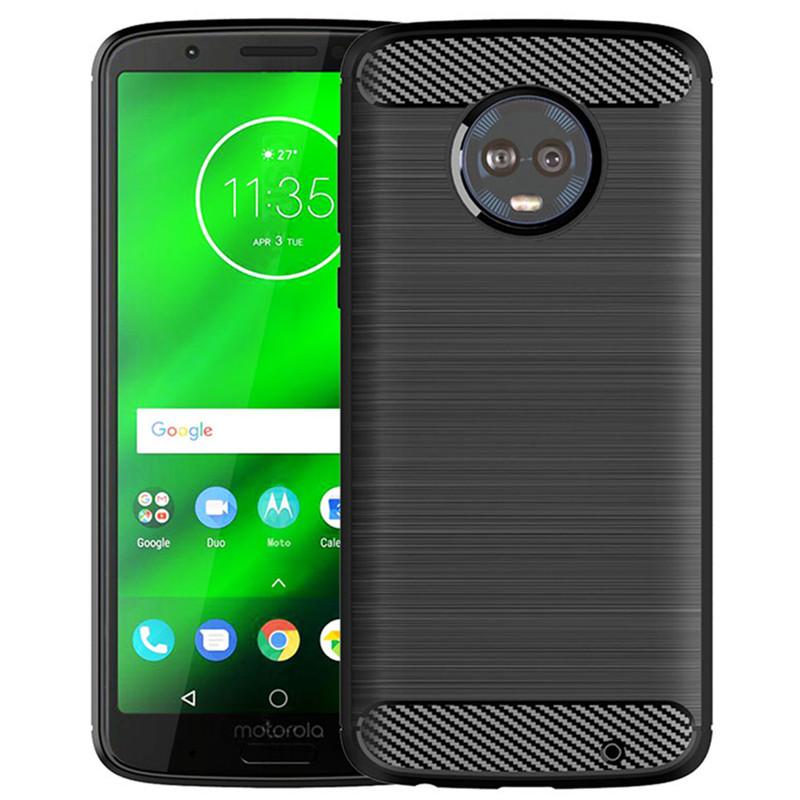 Stoßfestes Carbonfaser-Gehäuse für Moto G6 Plus G6+, gebürstete Textur, Gummi-Silikon-Gehäuse für Moto G6 Plus G6+, weiche Telefonabdeckung