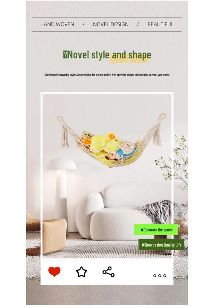 Nordic Lace Wall-Mounted Cotton Rope Toy Storage Hammock