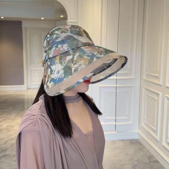 Cappello da Sole in Rete Traspirante con Parte Superiore Semi-vuota, Ampia Visiera, Protezione Completa del Viso, Cappello con Stampa Retro, Pieghevole, Portatile, Cappello Sportivo