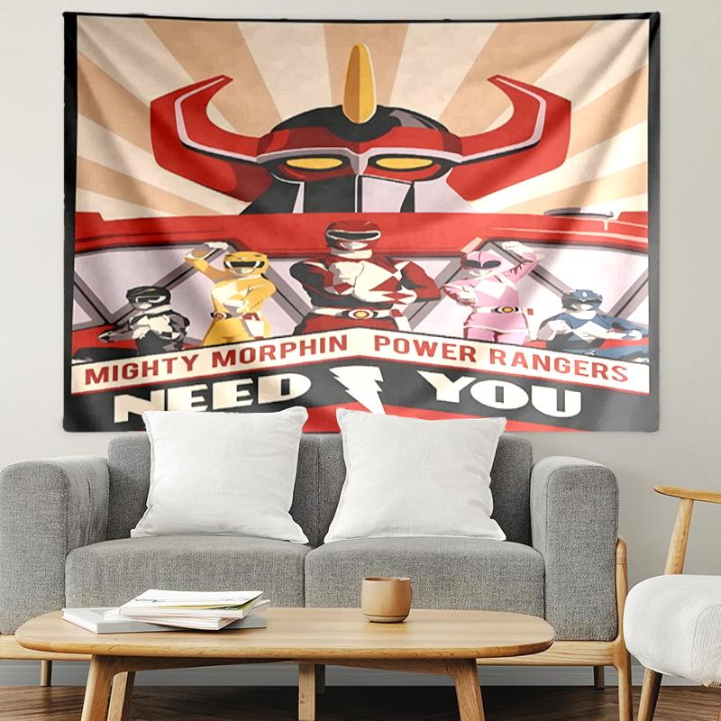 Mighty Morphin Power Rangers Print Tapestry, Lightweight Wall Hanging, for Bedroom, Dorm, Living Room, Home Art Decor - Birthday Christmas Gift for Fr