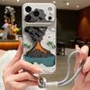 Mountain Road Print Leather Lanyard Case For iPhone 18 Pro Max 17 16 15 14 13 Pro Max Luxury Hybrid TPU+PU Anti-skid Soft Phone Cover