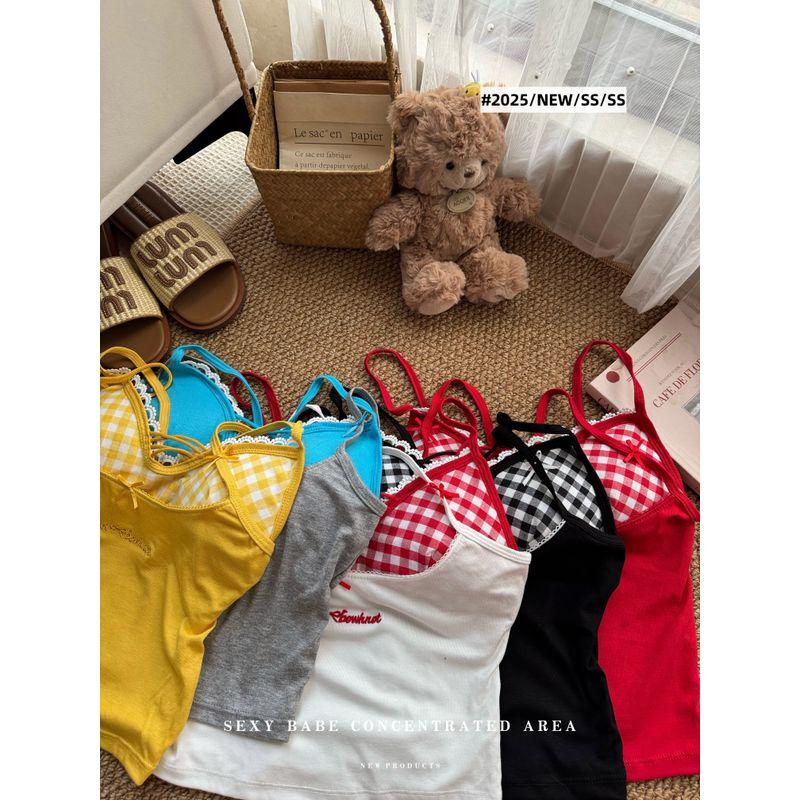 Kumikumi Pure Desire Style Design Sense Fake Two Pieces All-Match Cami Women Summer Letters Print Sexy Top