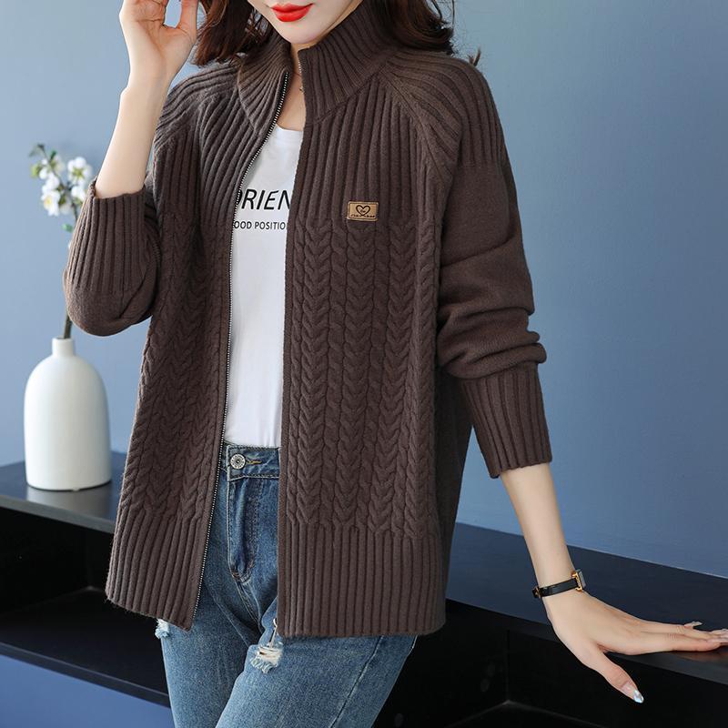 

Вязаный кардиган с воротником-стойкой для женщин среднего возраста, короткий, на молнии, облегающий свитер для мамы на весну и осень 3XL