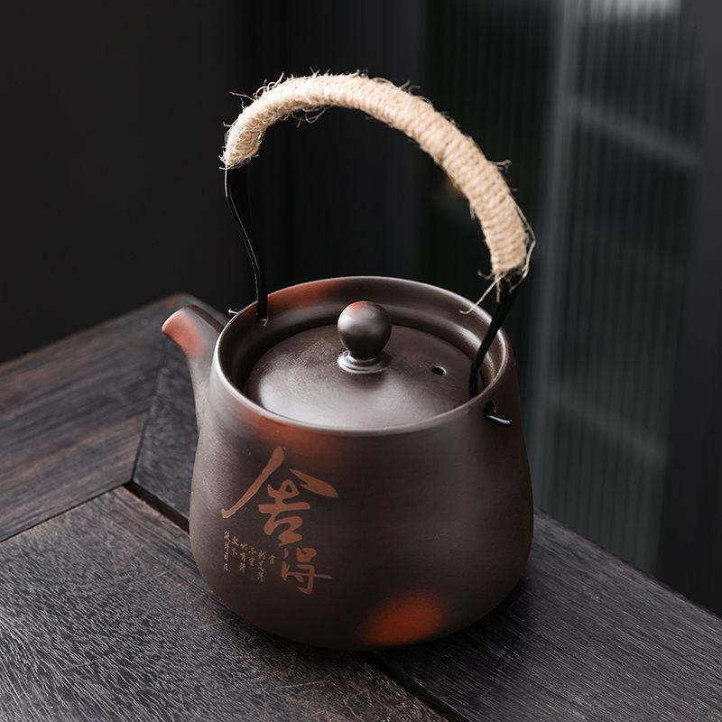 Purple Clay Teapot with Handle Handmade Travel Tea Set Including 1 Teapot  4 Cups Purple Clay Teacups Handheld Teapot