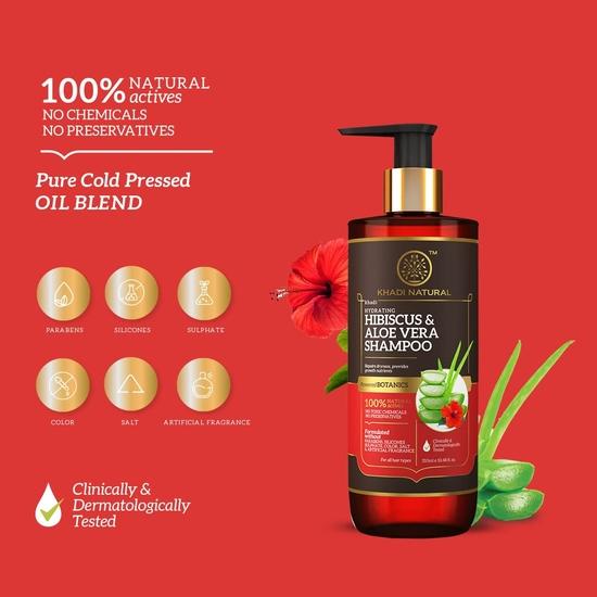 KHADI NATURAL Hibiskus & Aloe Vera Shampoo mit Reetha & Amla Sulfat Parabenfrei - Powered Botanics, 1 Stück