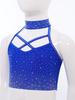 Kids Gymnastics Top Halter Sleeveless with Sparkling Rhinestones Cross Front Backless Dance Wear Costume