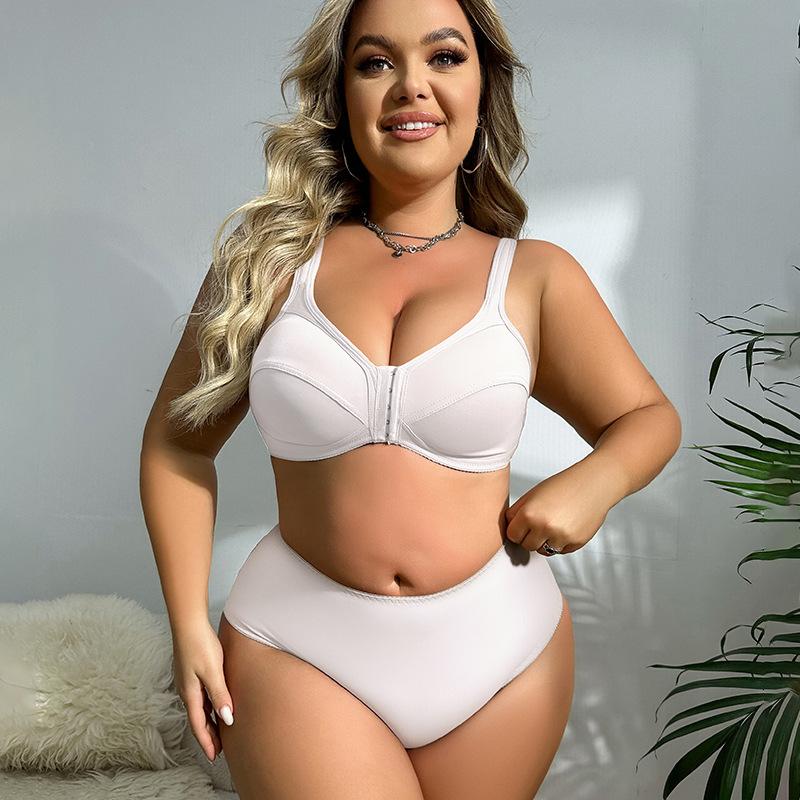 European and American Plus Size Women's Bra Set Front Buckle No Steel Ring Seamless Underwear Full Cup Comfortable Panties