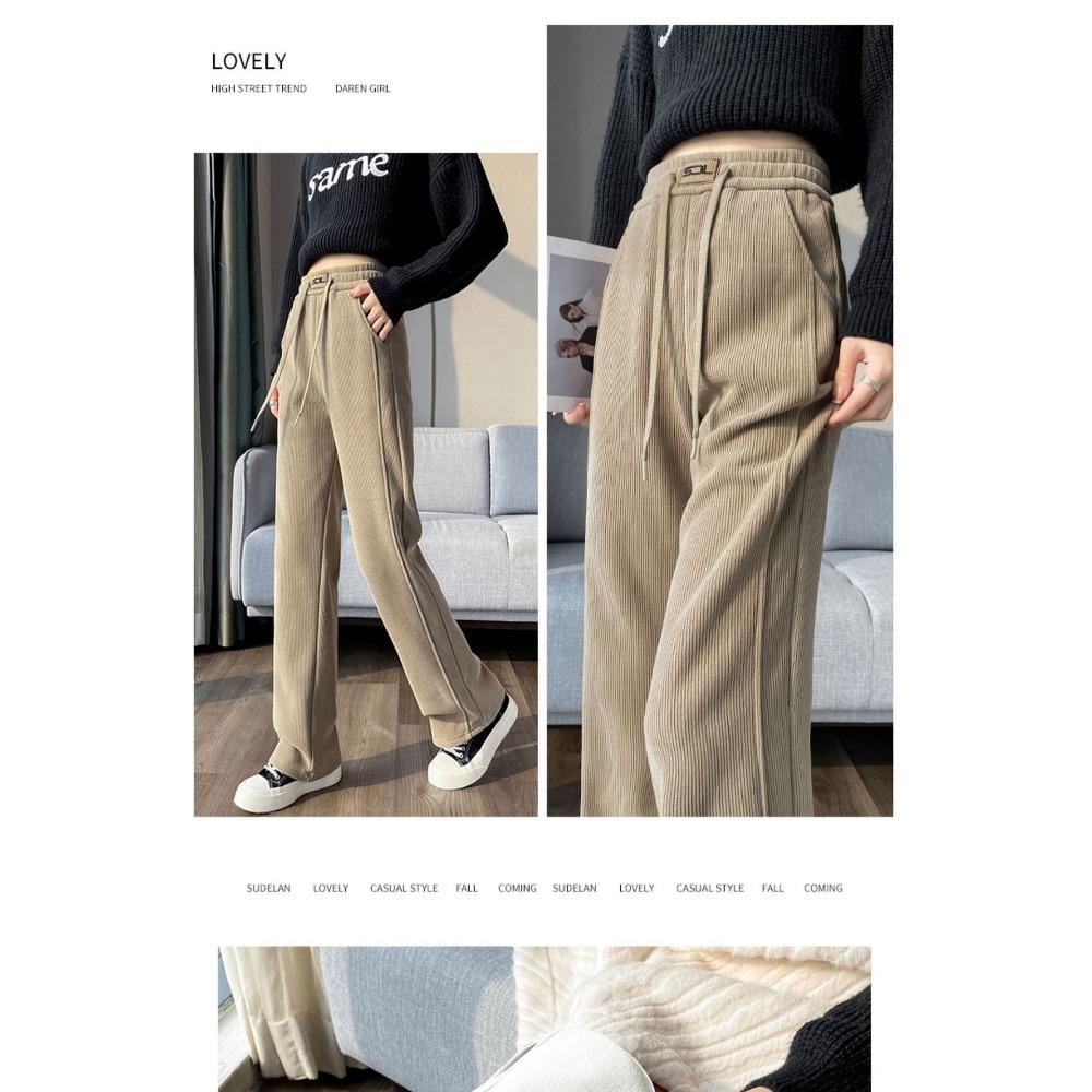 Pantaloni larghi imbottiti super spessi da donna, pantaloni casual larghi e dritti alti, autunnali e invernali