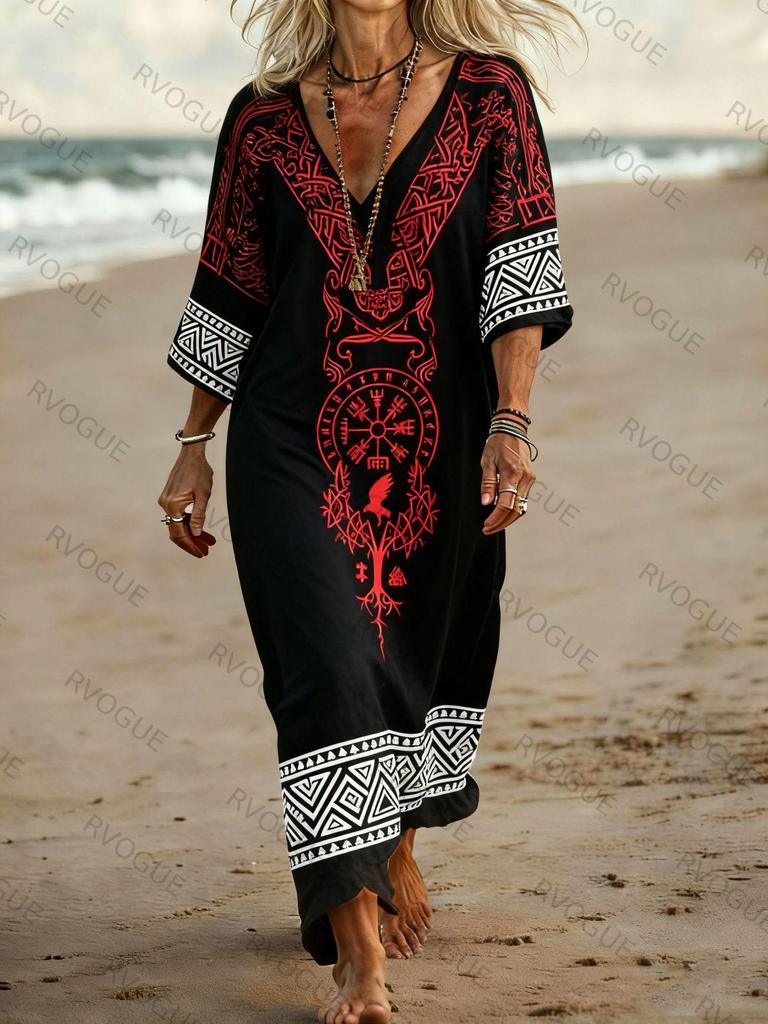 Slimming Long Sleeve Autumn Dress with Custom Digital Prints