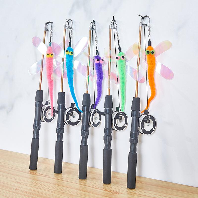 1Set Telescopic Cat Toy Fish Type Telescopic Feathers Funny Cat Stick Toys Pet Toy For Kitten Rods Simulation Fishing Rod