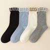 Ladies' Autumn Patchwork Checkered Lace Mid-calf Socks Are Comfortable and Versatile. Cotton Pile Socks