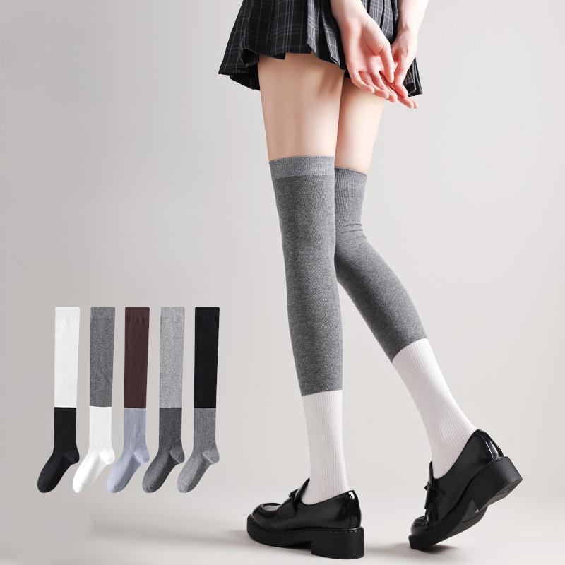 Thigh High Socks Stockings Women Color Matching Cotton Knitted Knee High Socks School Girls Long Socks Thigh High Stockings
