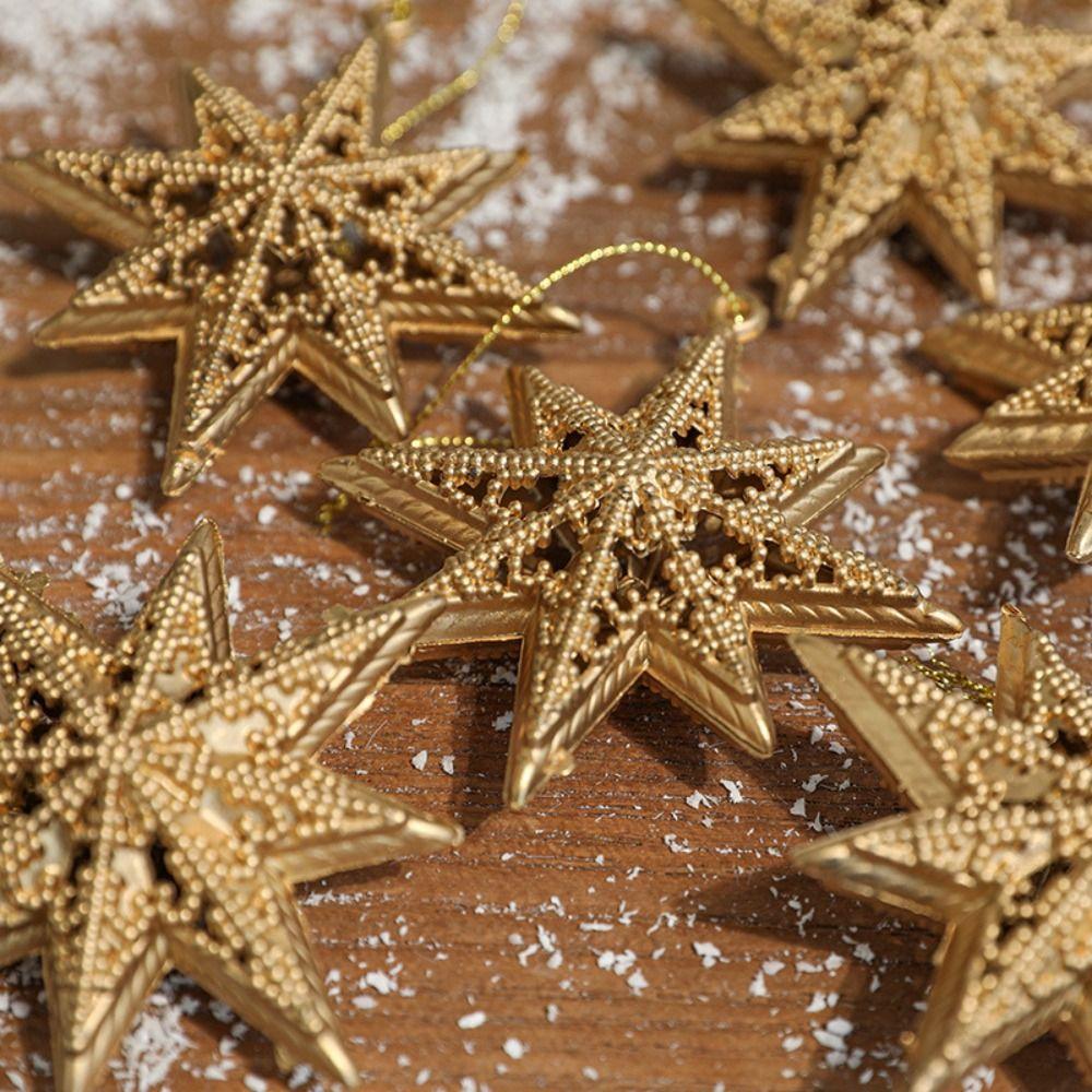 6pcs Gold Christmas Pentagram Pendant 3D Christmas Tree Decoration Holiday Festive Decor