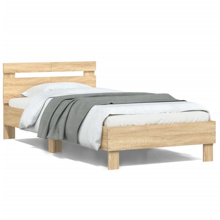 VidaXL Bed Frames with Headboard, Single Bed with Slat Base, Adult Bed, Bedroom Furniture, Sonoma Oak 100x200 838528