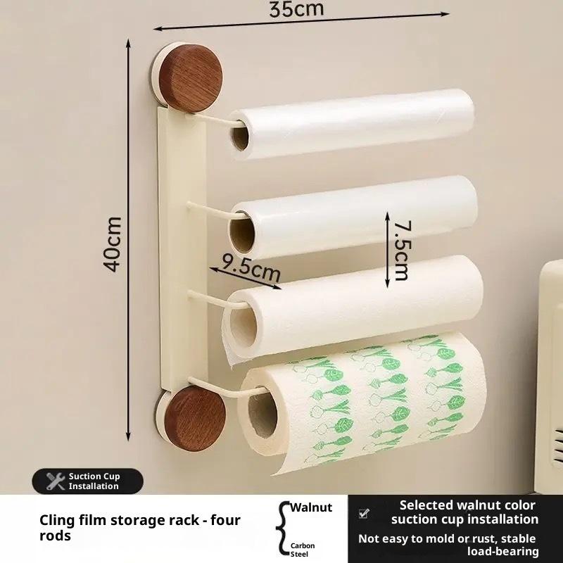 Suction Cup Kitchen Wrap Dispenser, No-Drill Punch Free Holder for Plastic Wrap, Aluminum Foil, Paper Towels & Bags