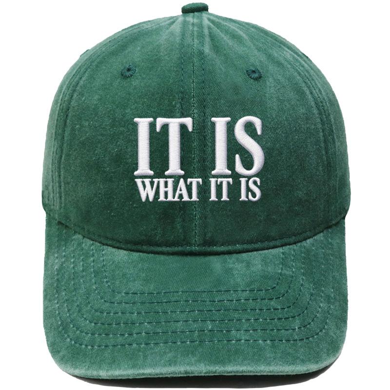 IT IS WHAT IT IS Alphabet Embroidered Baseball Cap Washed Retro Men's and Women's Casual Shade Daddy Hat