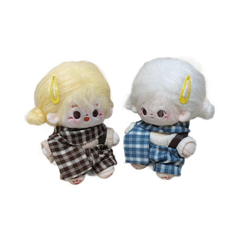 10CM Cotton Doll Clothes: British Style Plaid Overalls Set