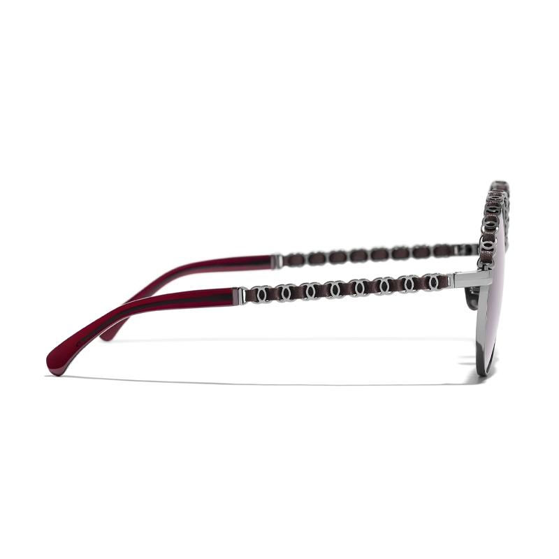 CHANEL round frame sunglasses dark silver and red red gradient lenses