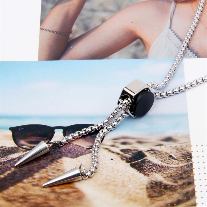Stainless Steel Bolo Necklace With Hexagonal Pendant Detail For Lightweight Comfort In Casual And Business Settings