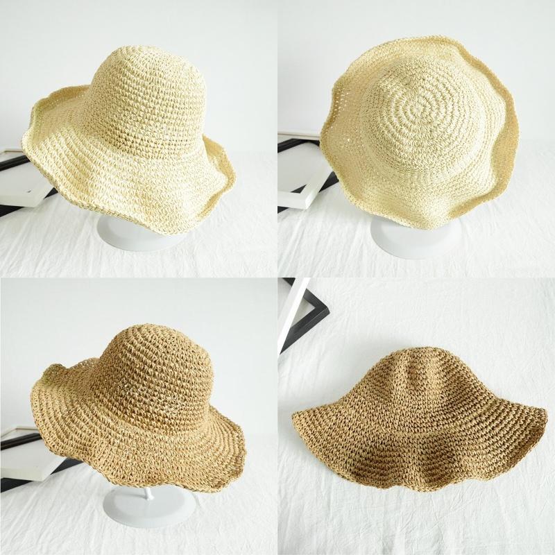 Natural Style Straw Hat For Women, Foldable And Easy To Carry, Ideal For Summer Outdoor Activities In Khaki And Beige