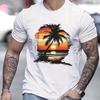 Beach Sunset Palm Tree Graphic Men's Casual Cotton Crew Neck Short Sleeve T-Shirt