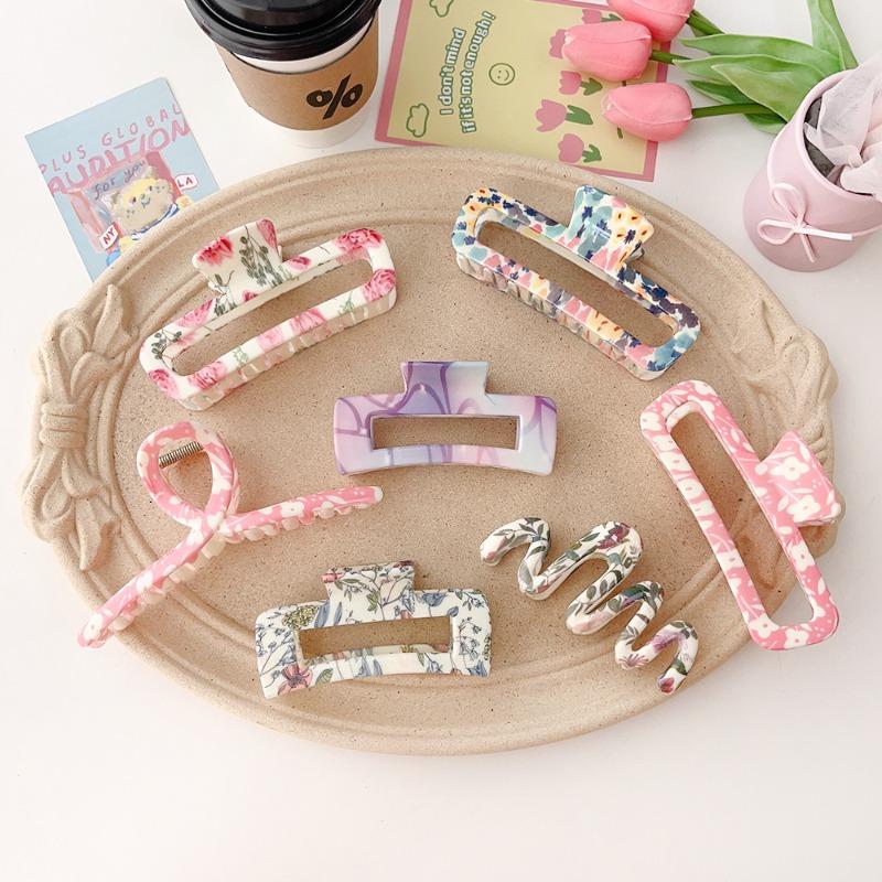 Printed Grab Clip Sweet Updo Shark Clip High-end Girl's Hair Clip and Hair Accessory