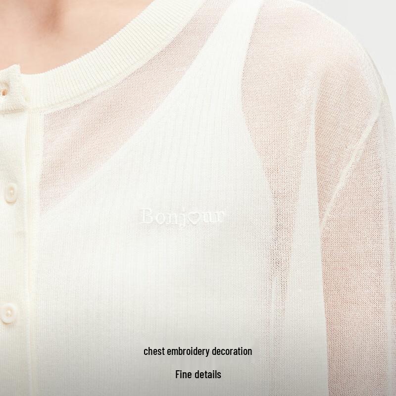 VEROMODA Semi-Sheer Embroidered Round Neck Knit Cardigan