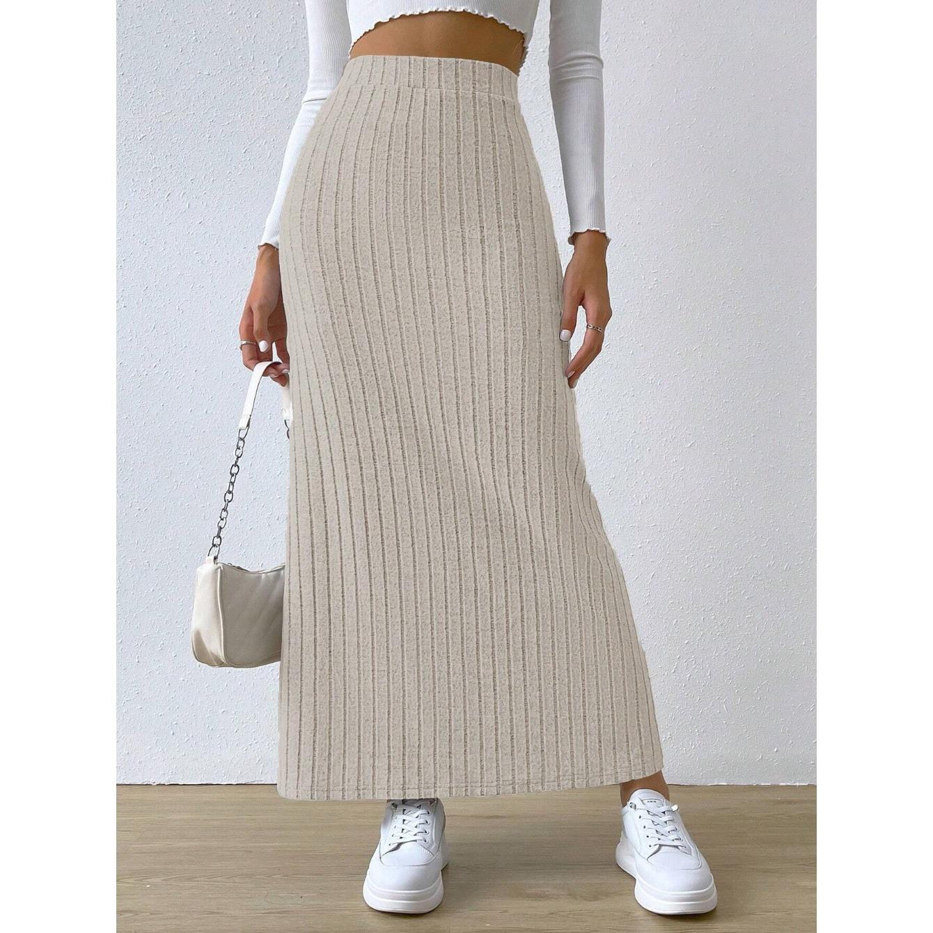 

GMXIA Spring Summer High-waisted Side-slit Fitted Knitted Solid Color Women s Skirt XXXXXL абрикосовый
