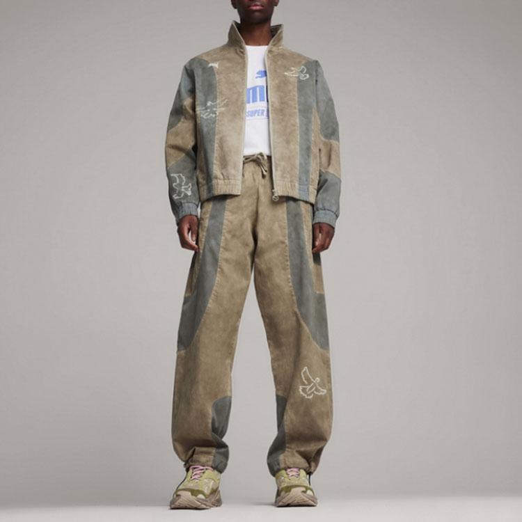 Puma X Kidsuper Color Block Comfortable Loose-Fit Woven Casual Pants Unisex Bottoms Marble-Gray 624079-94