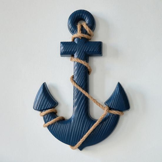 13 Inch Rustic Nautical Wooden Wall Art with Rope Coastal Beach Theme Wall Decor Handcrafted Wall Hanging Ornament for Living Room Bedroom Entryway