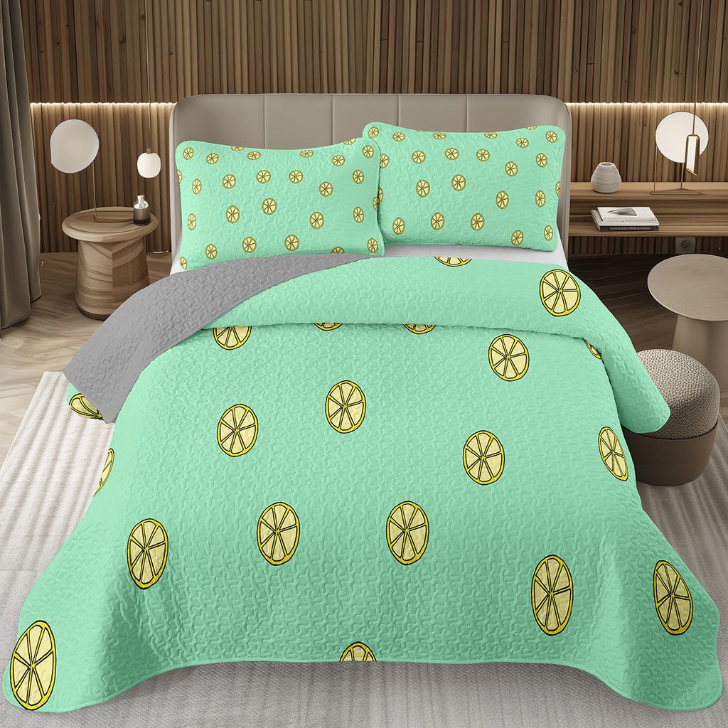 Citroen Twin Queen King Sprei Set Oranje Gewatteerde Sprei 2/3 stuks Zomer Tropisch Fruit Beddengoed Set Botanisch Thema Huisdecoratie