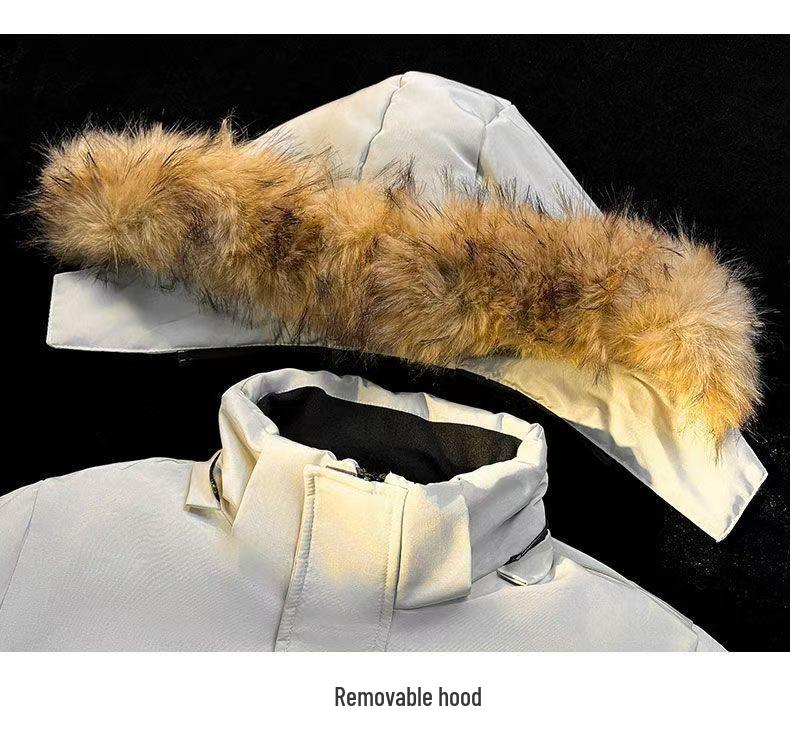 Unisex zimowa kurtka Parker z gęsiego puchu, średniej długości, z dużym futrzanym kołnierzem, na ekstremalne mrozy