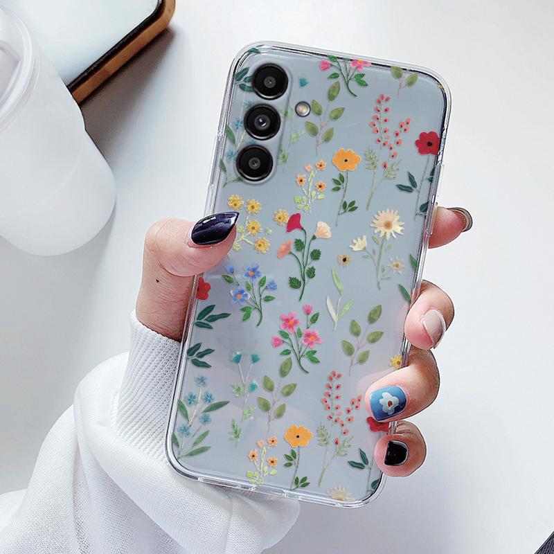 Transparent Case For Samsung Galaxy A24 A17 A16 A56 A55 A54 A06 4G Cover Cartoon Flowers Soft Clear Shockproof Funda Face Capa