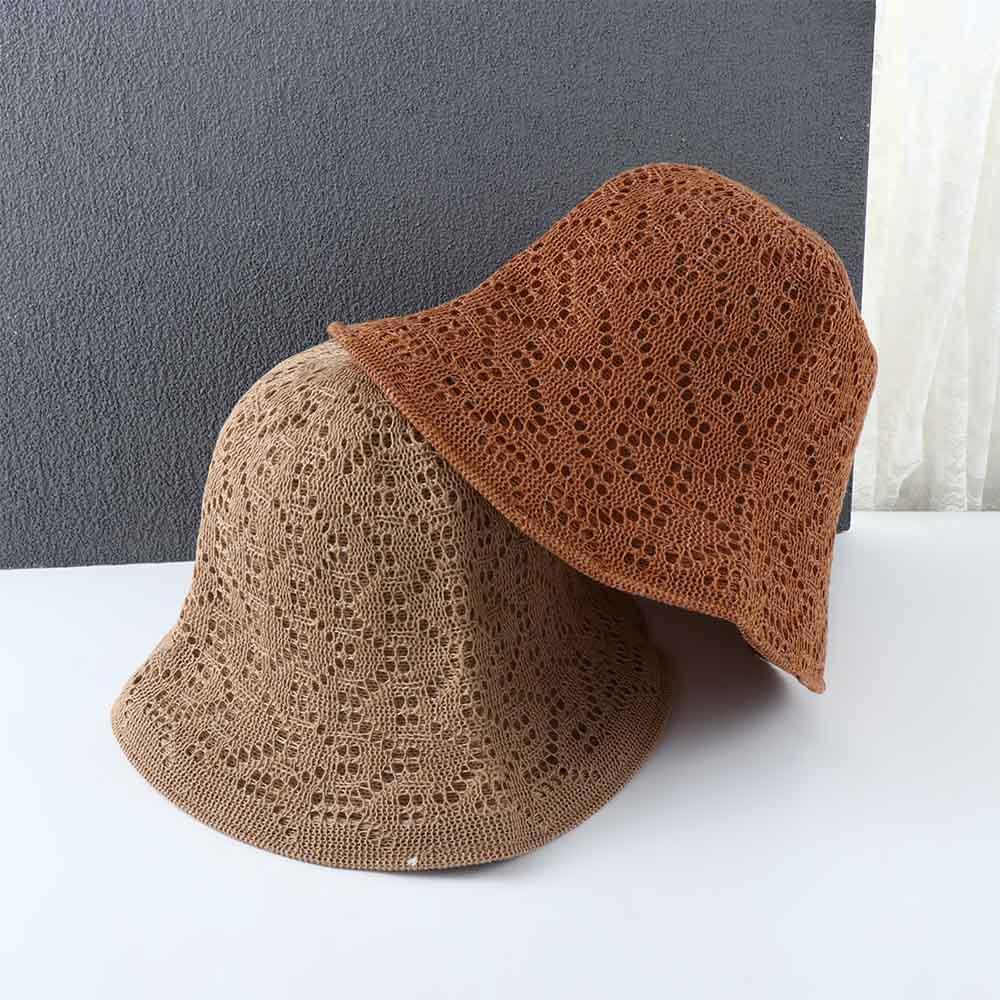 Korean Simple Linen Sun Protection Hollow Knitted Hat For Women Female Hats Bucket Hat Korean Style Caps Sun Hat