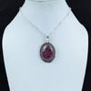 Natural Rhodonite Gemstone Silver Pendant in 925 Sterling Silver - Handmade Oval Design, Everyday Wear Jewelry Thanksgiving Gift