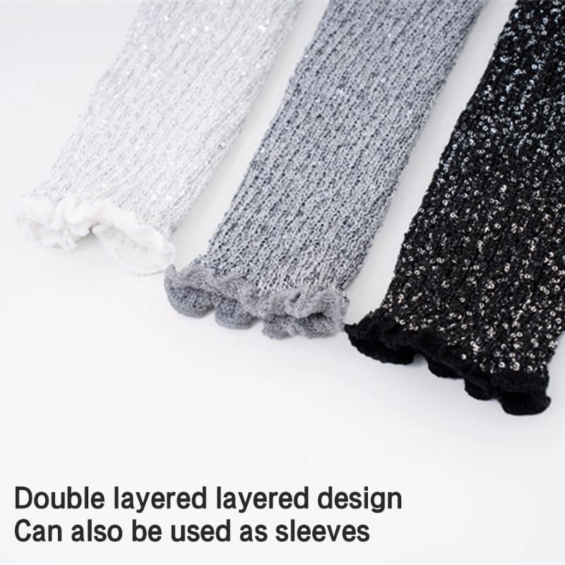 Womens Vintage Ribbed Knit Stretch Long Leg Warmer Party Dance Glitter Sequins Patchwork Solid Boot Socks Leg Cover
