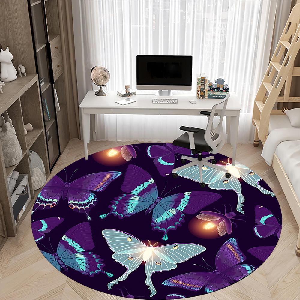 1PC Butterfly Night Light Office Round Rug, Non slip, Soft and Durable Office Rug for Interior Decoration, Perfect for Office