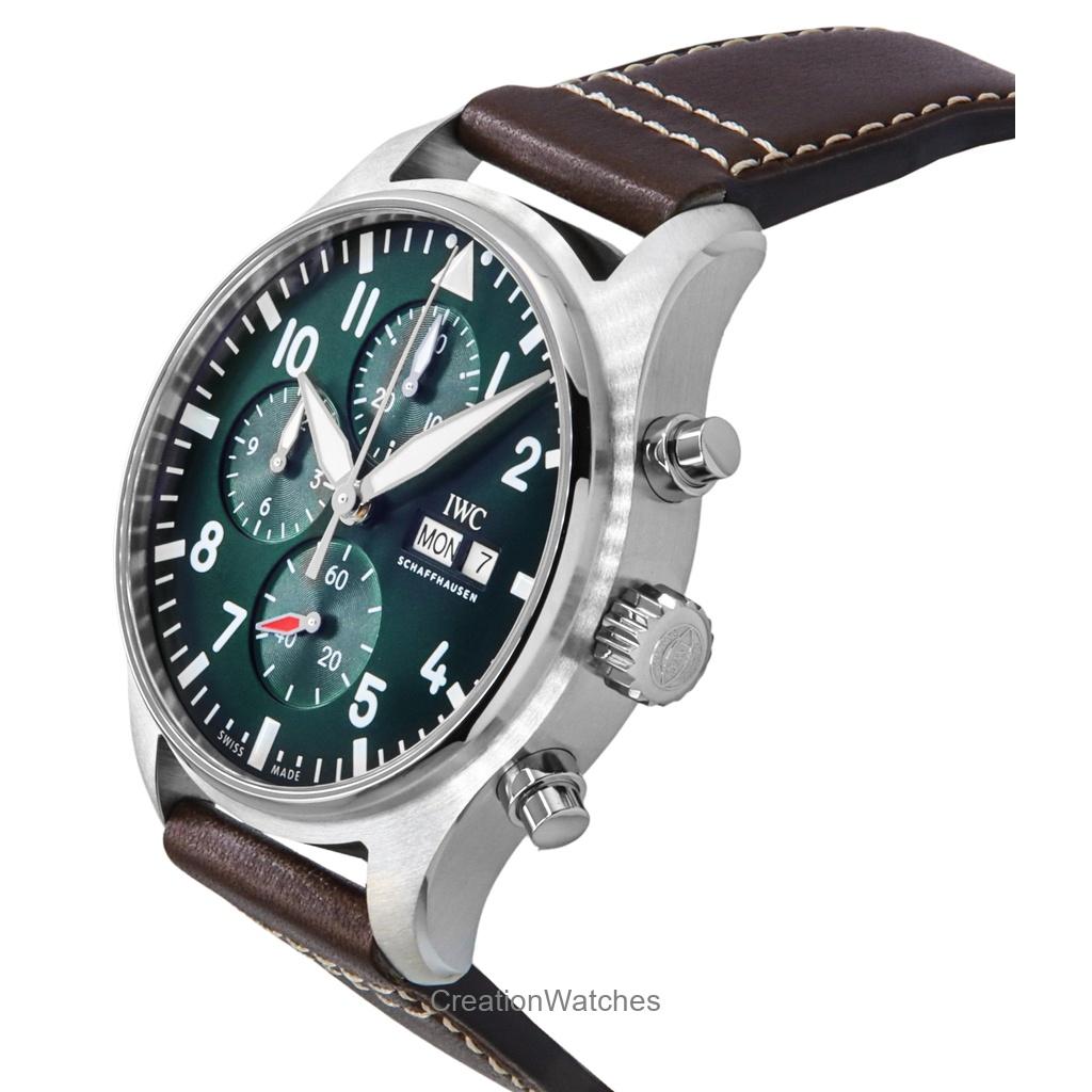IWC Pilots Chronograph Lederarmband Grünes Zifferblatt Automatik IW378005 100M Herrenuhr
