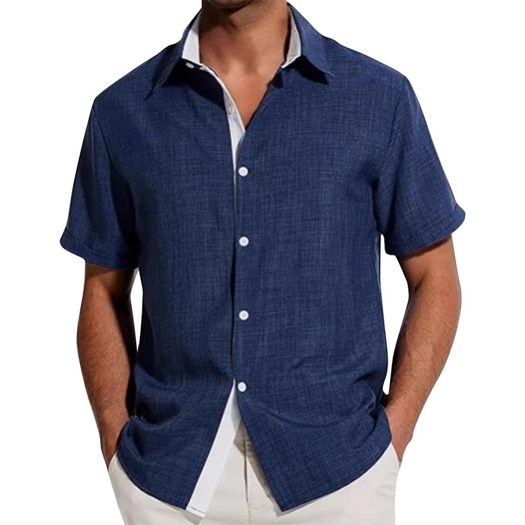 Men's Summer Colorblock Lapel Short-Sleeved Shirt Men's Casual Fashion Short-Sleeved Shirt